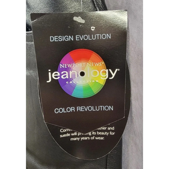 NewPort News Jeanology 12P Leather Pants Straight Leg Black Vintage Biker NWT - Picture 4 of 9